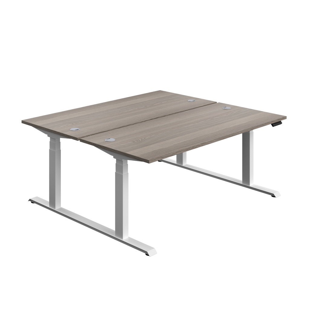 Economy Back To Back Sit Stand Desk (FSC) | 1800 X 800 | Grey Oak/White | 