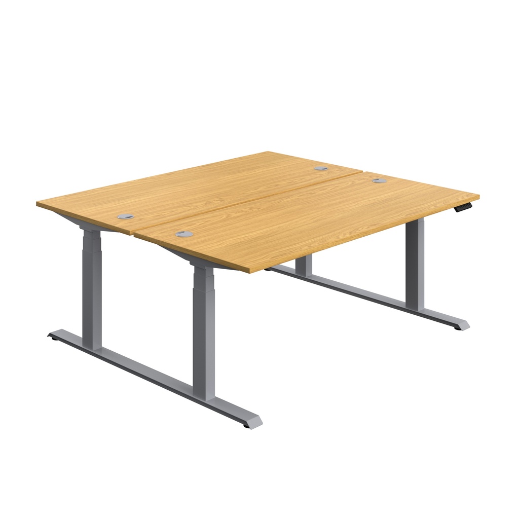 Economy Back To Back Sit Stand Desk (FSC) | 1800 X 800 | Nova Oak/Silver | 