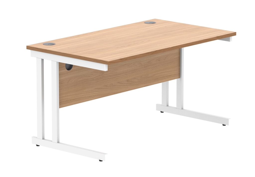 Office Rectangular Desk With Steel Double Upright Cantilever Frame (Fsc) | 1400X800 | Norwegian Beech/White