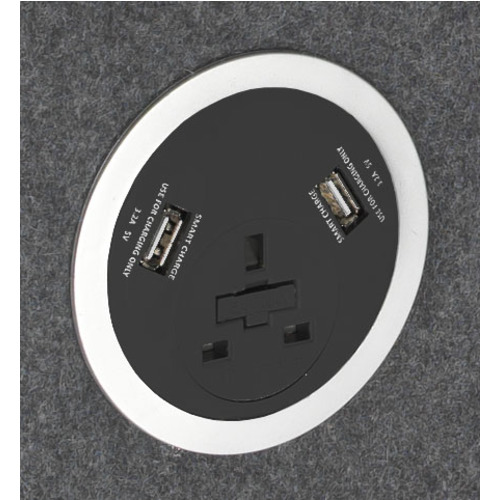 Power Module - 1 Uk Socket 2 Smart Charge 500mm Lead - Black