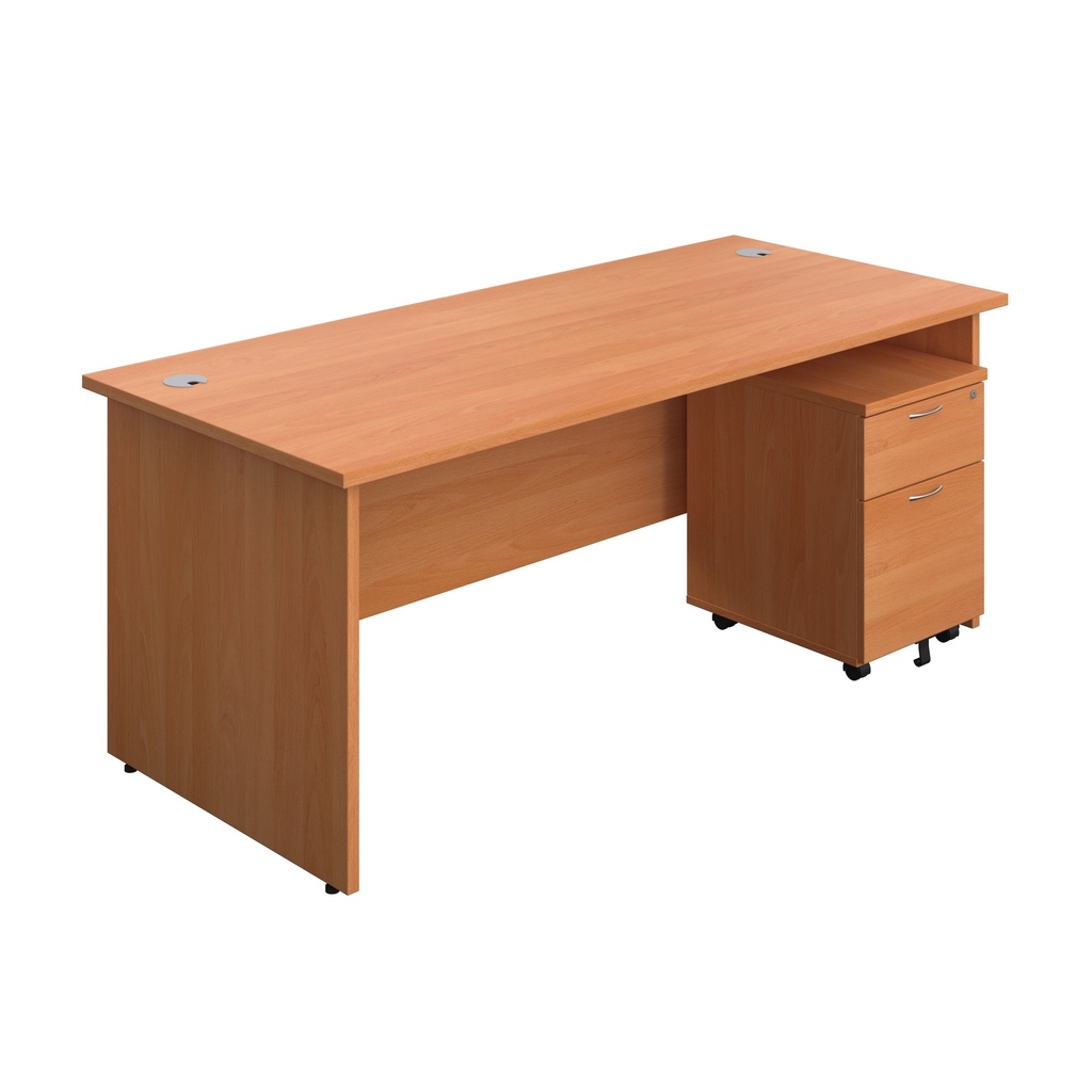 Panel Rectangular Desk + 2 Drawer Mobile Pedestal Bundle (FSC) | 1800X800 | Beech/Beech | 