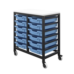 [T-STOR-12D-F01UN] 12 Draw Shallow F1 Tray Unlimited Mobile Storage Unit Black Frame White Top